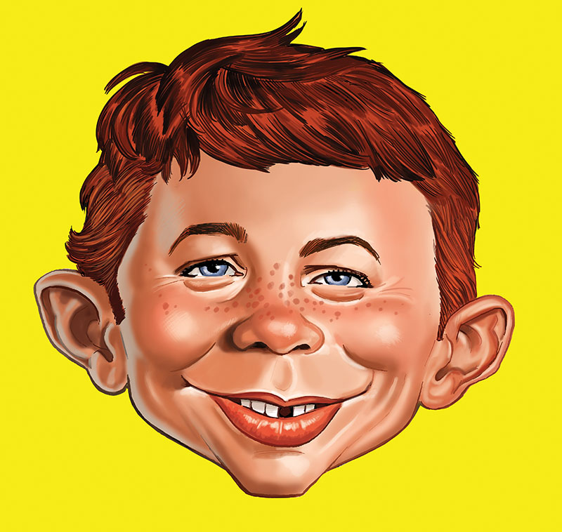 Alfred E. Neuman, the iconic MAD Magazine mascot, grinning with his signature gap-toothed smile
